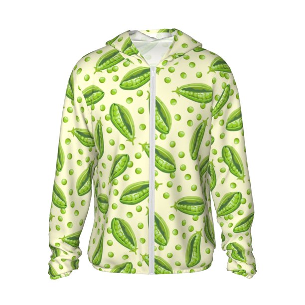 Balery Green Peas Sudadera ligera de manga larga con capucha y protección solar UPF 50+ para hombre y mujer, ideal para pesca y running-Large