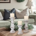 thumbnail image 5 of Candle Holder for Pillar Candle Set of 3, Farmhouse Wood Candle Holder, Rustic Wooden Candle Stand, Decorative Wood Candlestick Holders for Living Room, Table Centerpiece (Antique White), 5 of 12