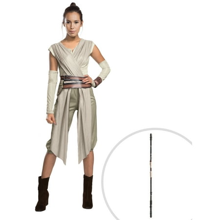 Adult Star Wars The Force Awakens Deluxe Rey Costume and Star Wars The Force Awakens Rey Staff