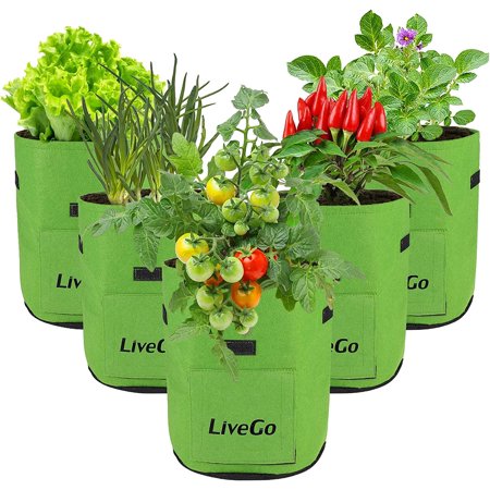 SHANNA 5 Pack Non Woven Garden Plant Bag Potato Grow Bags for Vegetables/Potatoes/Carrots/Onions/Growing Pots (Green,35*40cm)