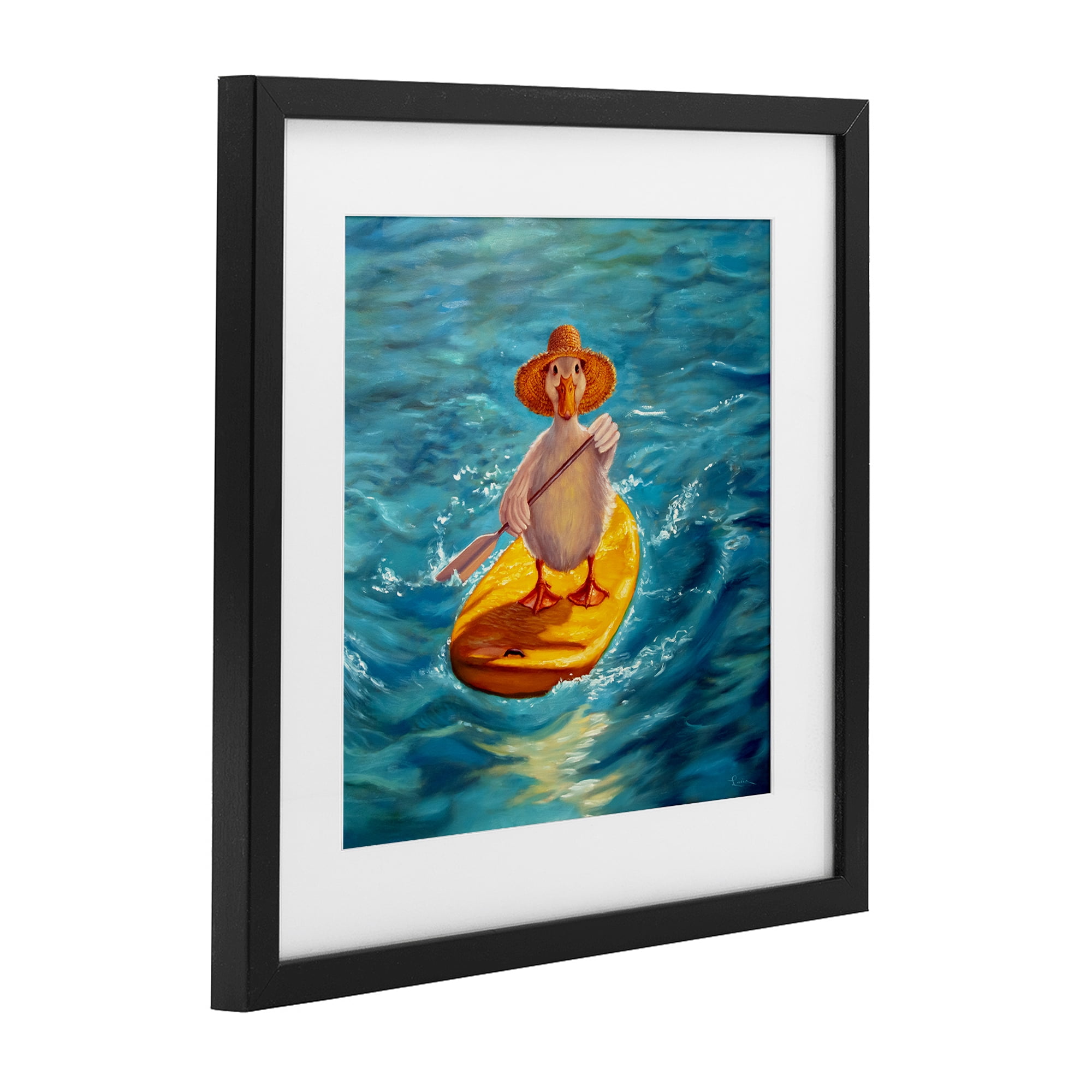 Stupell Industries The Paddler Duck with Straw Hat Black Framed Print Under Glass, design by Lucia Heffernan