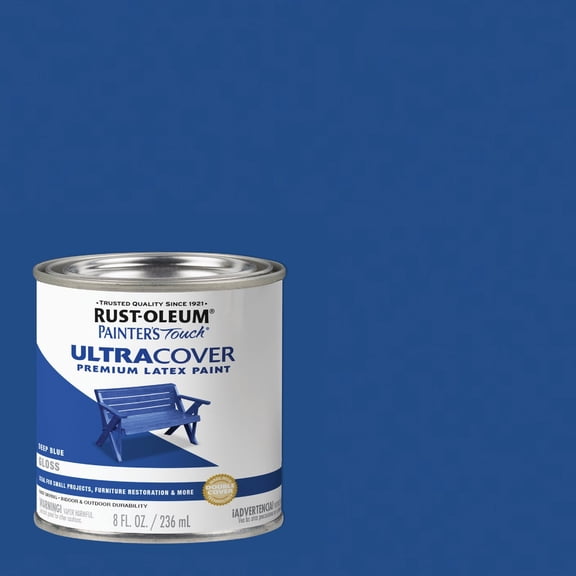 Rust-Oleum 224423 Painter Touch Ultra Cover Gloss Deep Blue Premium Latex Paint, 8 fl oz