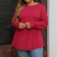 thumbnail image 5 of Workout Tops for Women Women's Solid Round Neck Loose Long Sleeve Medium Length Leaky Thumb T-shirt Top, 5 of 9