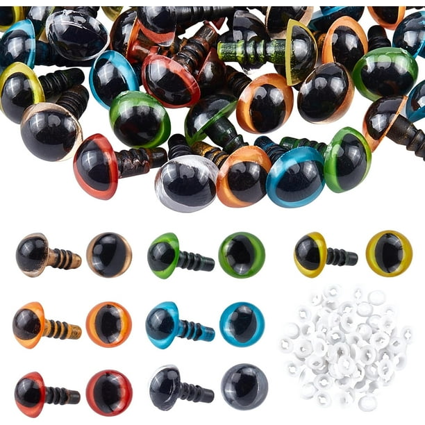 70 ojos de seguridad de plástico de 10 mm para manualidades, ojos de gato amigurumi con 70 arandelas