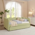 thumbnail image 2 of Bellemave Twin Size Daybed with Pop Up Trundle, Twin to King Daybed with USB Charging Port, Plaid Linen Upholstered +Wood Extendable Sofa Bed for Living Room/Bedroom/Guest Room,Green, 2 of 9