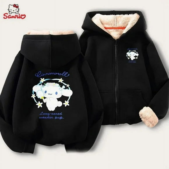 Anime Sanrio Cinnamoroll Plush Zipper Hooded Cardigan Hoodies Kuromi My Melody Children Winter Warm Parent-Child Clothing Gift HOEMLIN