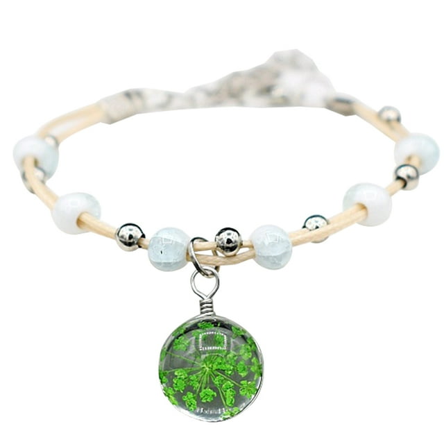 Girl Pressed Flower Bracelet Adjustable Transparent Bead Bracelet Charm Bracelet