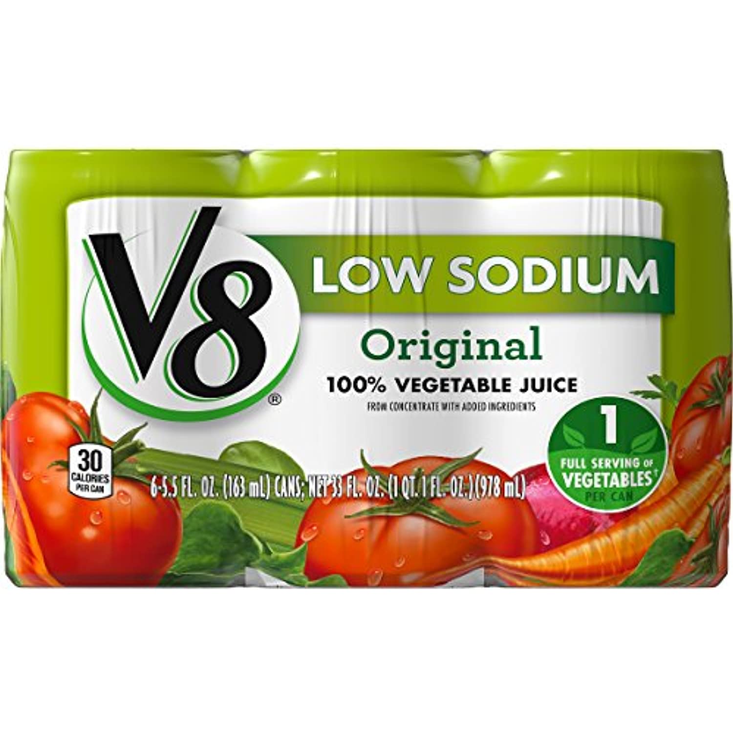 V8 Low Sodium Original 100% Vegetable Juice, 5.5 oz. can (4 packs of 6, total of 24)