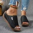 thumbnail image 4 of Comfortable Arch Support Slides Women's Solid Color Sandals Breathable Summer Orthotic Leather Platform Wedge Sandals Slip on Women All Day Walking Casual Sandal, 4 of 8
