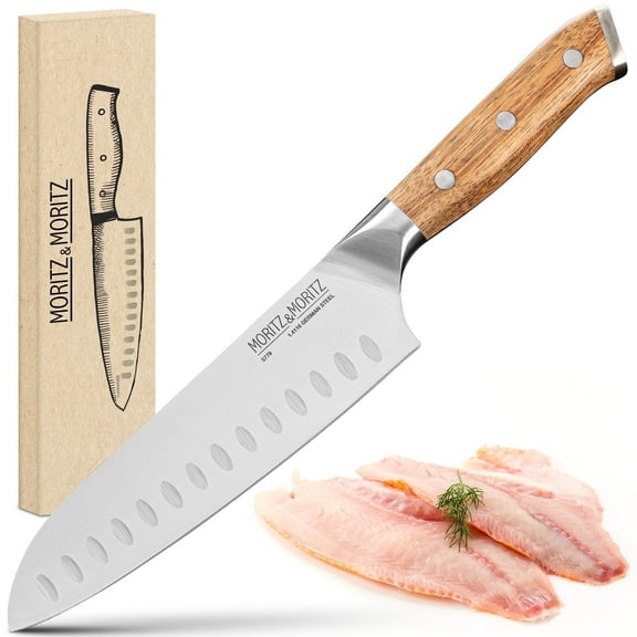 7-Inch Santoku Knife – Japanese Chef’s Knife with Extra Sharp German Steel Blade, Ergonomic Acacia Wood Handle, Professional Kitchen Utility Knife for Precise Cutting