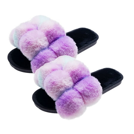 

Careslong Women House Slippers Indoor Outdoor Plush Fur Ball Furry Slippers
