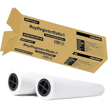 36’’ x 150’ Plotter Paper (New & Premium 2 Rolls) 20 lb Uncoated 96 Bright White (75 GSM with 2’’ Core) CAD Paper Rolls For Engineers, Architects, Copy Service Shops w/Inkjet Printers