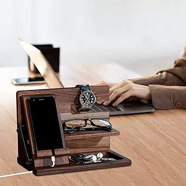 Mens Gifts for Christmas Bedside Organiser for Him Wood Phone
