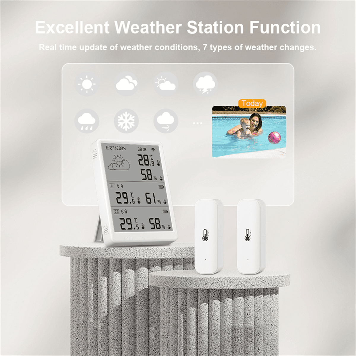 Tuya WiFi+RF433 Temperature Humidity Sensor Weather Station Display Monitor Thermometer Hygrometer Support Voice Control