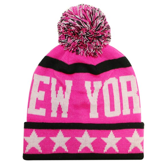 New York City Hunter USA Large Stars Style Men's Winter Hats (Pink/Black)
