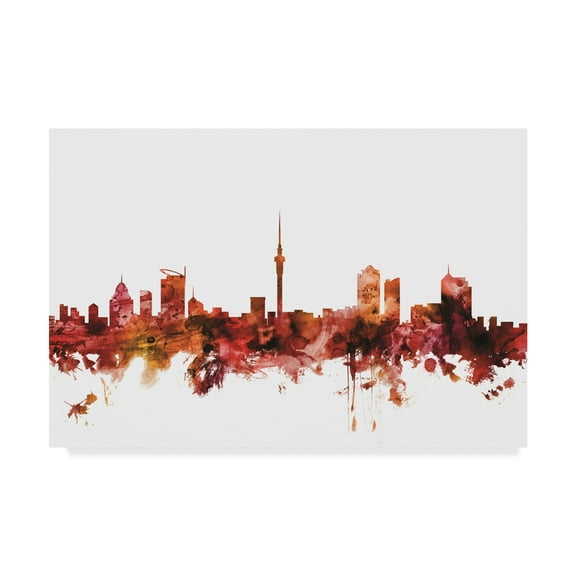 Trademark Fine Art 'Auckland New Zealand Skyline Red' Canvas Art by Michael Tompsett