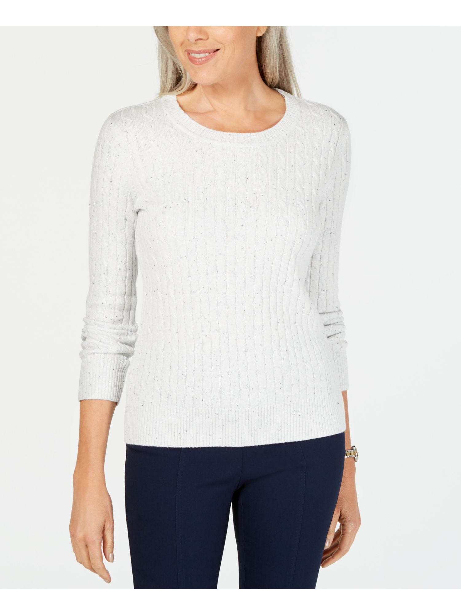 Karen Scott KAREN SCOTT Womens White Long Sleeve Jewel Neck Top Size