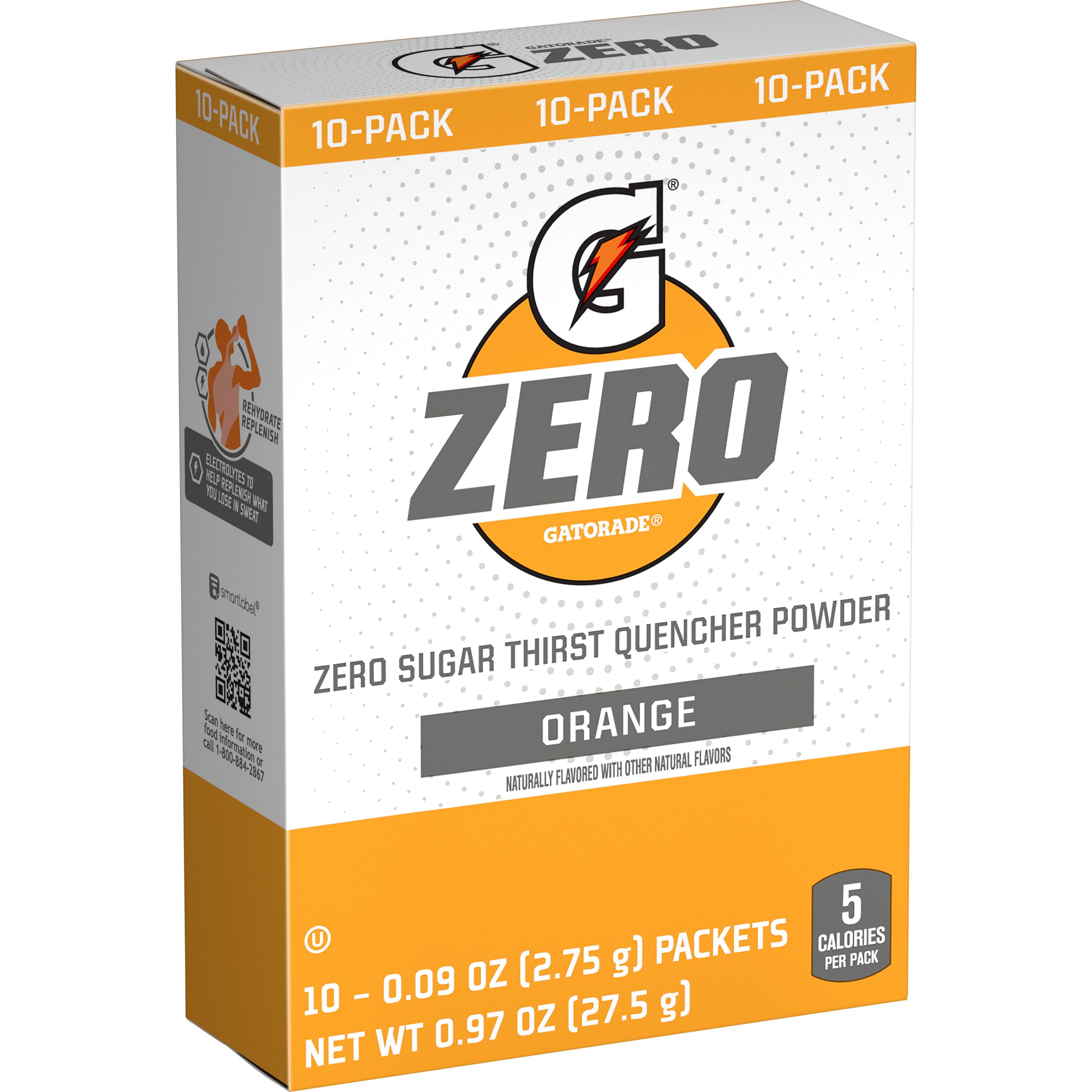 (3 pack) Gatorade G Zero Sports Drink Orange Flavoured, Powdered Energy Drink Mix, 0.9 oz, 10 Count Packets