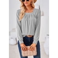 thumbnail image 4 of Solid Color Square Neck Pleated Detail Long Sleeve Blouse for Women Gray 2X-Large, 4 of 5