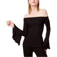 thumbnail image 1 of bar III Blusa con hombros descubiertos y mangas acampanadas para mujer, negro, XX-Large bar III fuera del hombro, 1 of 1