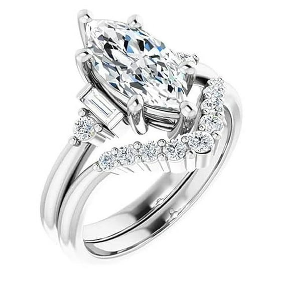 Dazzlingdaimonds Jewels 2.20 Ct Marquise Cut White Diamond Engagement Wedding Thanksgiving Christmas Bridal Ring Set 14K White Gold Plated 925 Sterling Silver For Women's -4