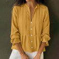 thumbnail image 2 of Tops de Manga Larga de las Mujeres de Color Sólido Casual con Detalle Del Botón Plisado, Blusa de Lino con Cuello en V para el Otoño Diario, 2 of 9