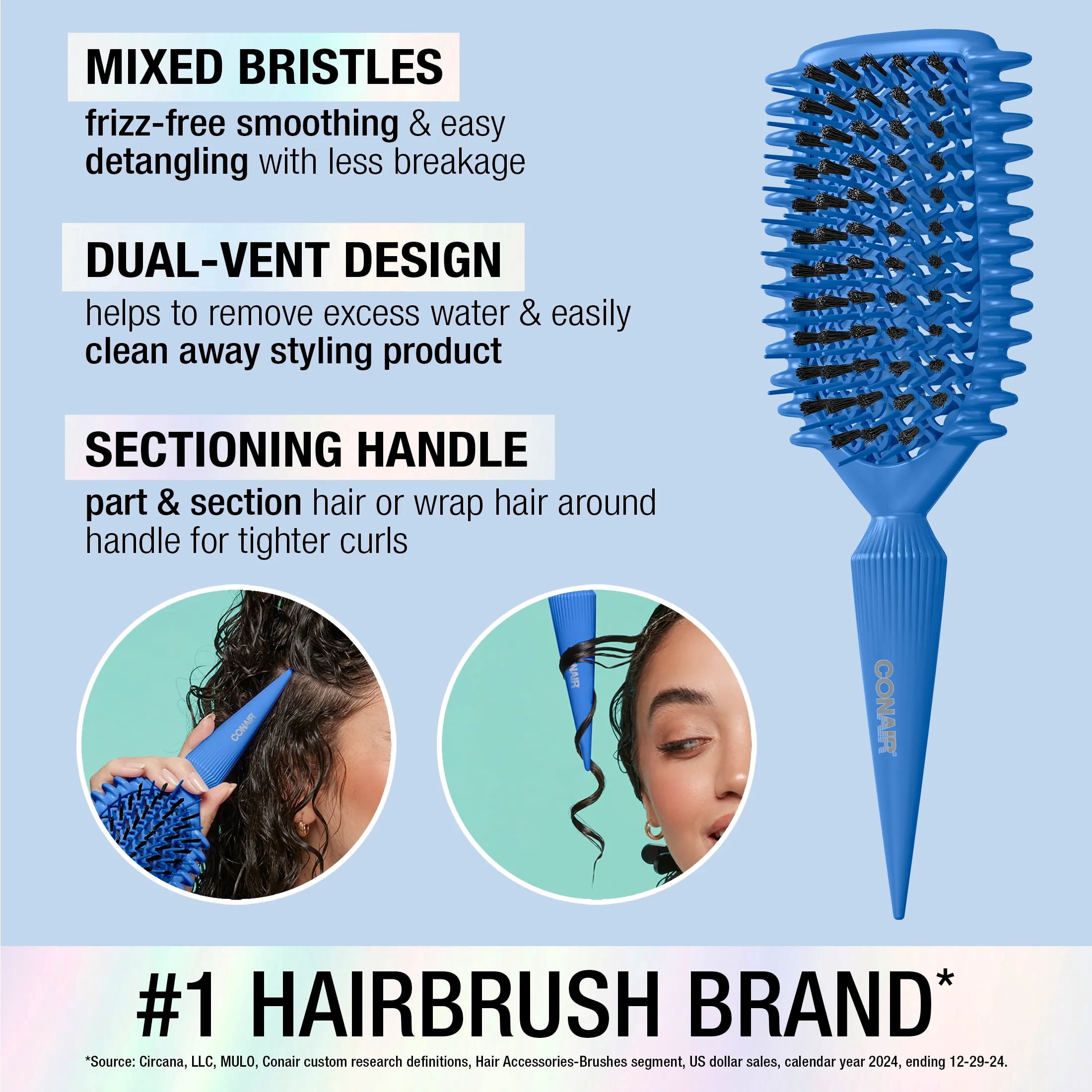 Conair Curl Define Pro Cushion Hair Brush, Blue