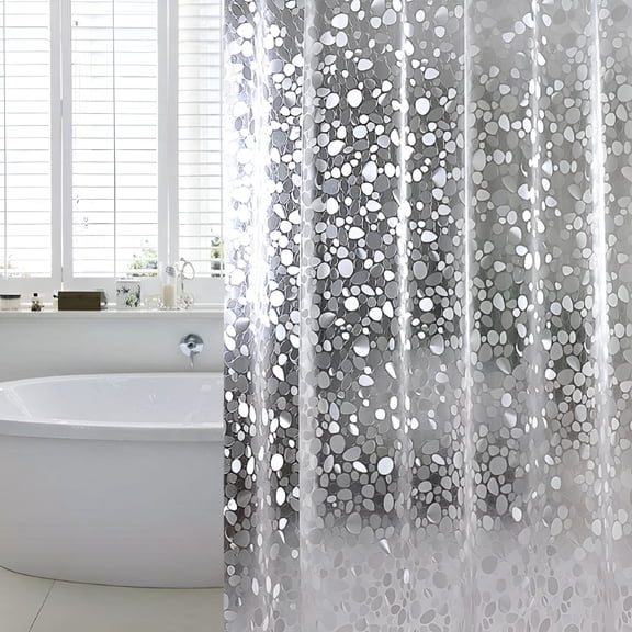 AUQ PEVA Waterproof Shower Curtain Liner,Heavy Duty 3D Pebble Pattern Design Thick Shower Curtain,72x72,12 Hooks