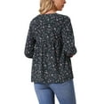 thumbnail image 3 of INSPIRE CHIC Women's Floral Blouses V Neck Long Sleeve Babydoll Flowy Spring Summer Top M Dark Blue, 3 of 6
