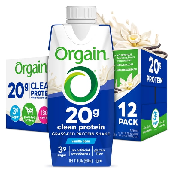 Orgain Vanilla Grass Fed Clean Protein Shake-12 pack