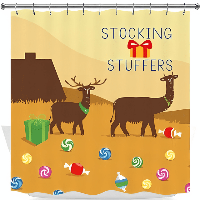Whimsical Christmas Shower Curtain with Deer & Festive Stocking Stuffers Design Cheerful Holiday Decor