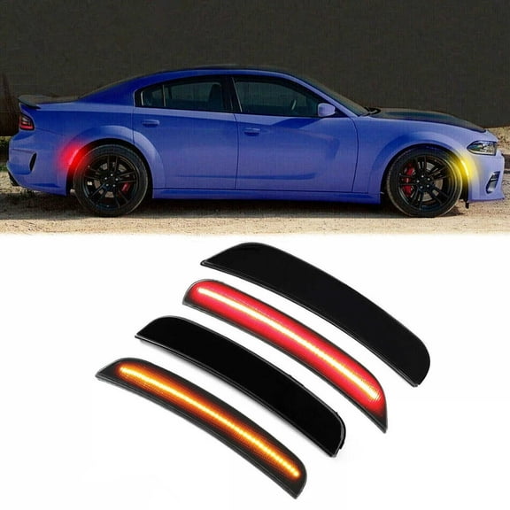 CSYANXING Waterproof LED Side Marker Lights for Dodge Charger 2015-2022 Smoked Lens Yellow Red Front Rear Fender 4PCS Safety Upgrade