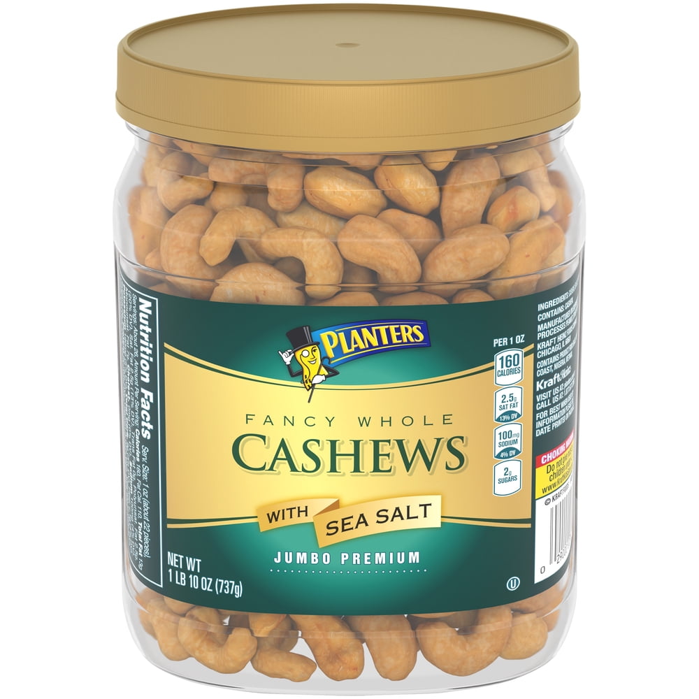 Planters Premium Quality Fancy Whole Jumbo Cashews with Sea Salt, 1.63