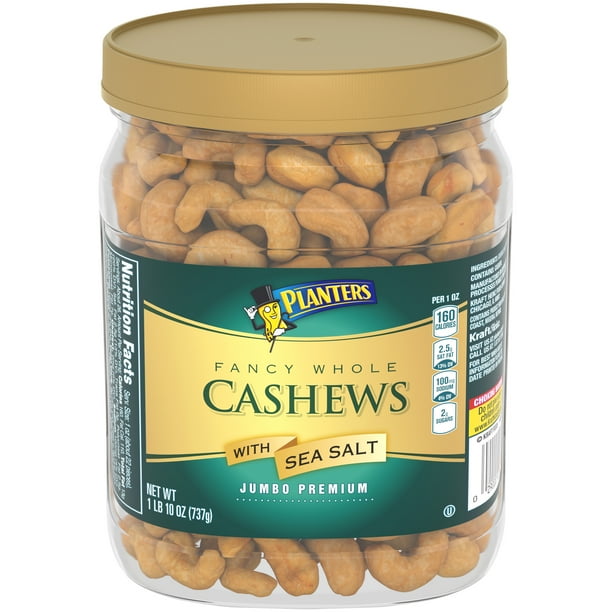 Planters Premium Quality Fancy Whole Jumbo Cashews with Sea Salt, 1.63