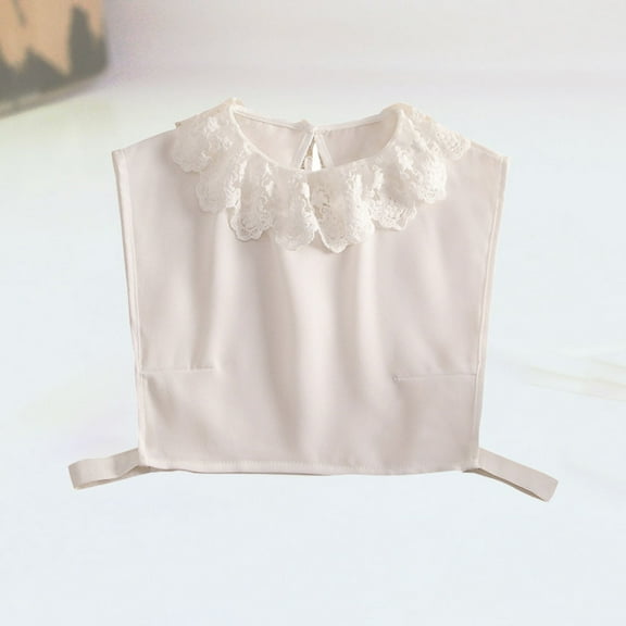 DINHEAROM 1Pack White Chiffon Cotton Blend Detachable Collar Half Shirt Blouse for Women Casual Wear 17.3*14.2in