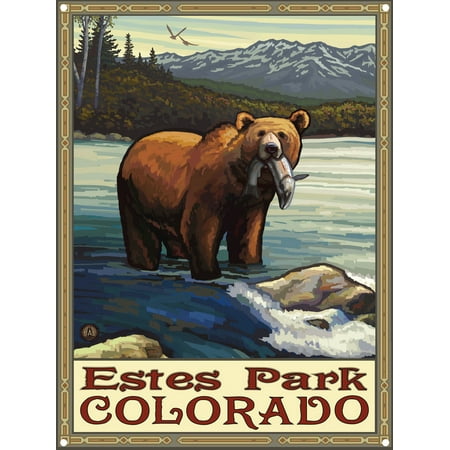 Estes Park Colorado Grizzly With Fish Metal Art Print by Paul A. Lanquist (9