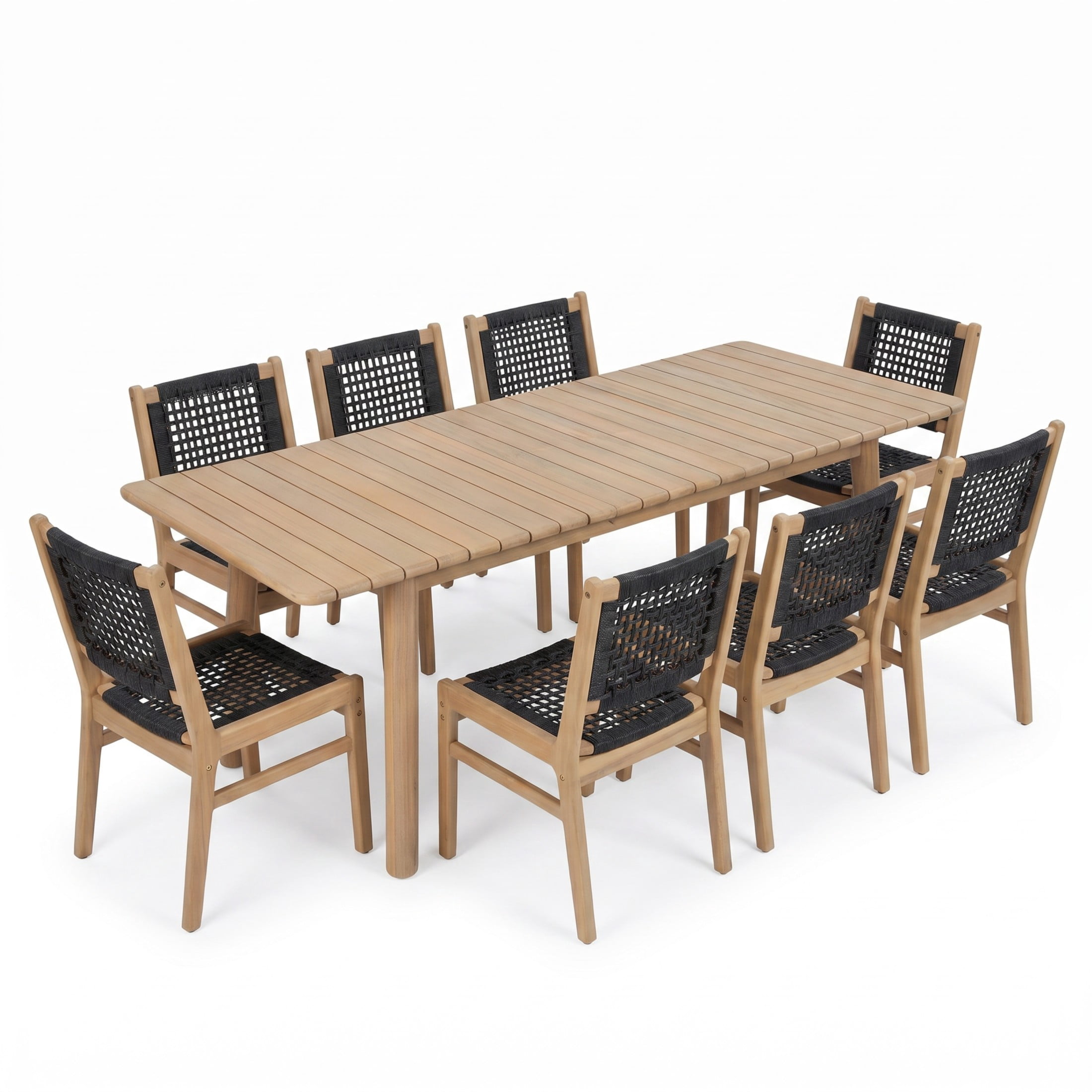 Christopher Knight Home 9-Piece Wood Outdoor Dining Set, Extendable Table with Wicker Chairs, Black