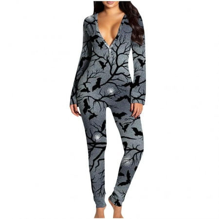 

Gifts for Christmas Bidobibo Women s Sexy Onesie Pajamas Long Sleeve V Neck Bodycon Bodysuits Butt Button Back Flap Jumpsuit Rompers Nightwear