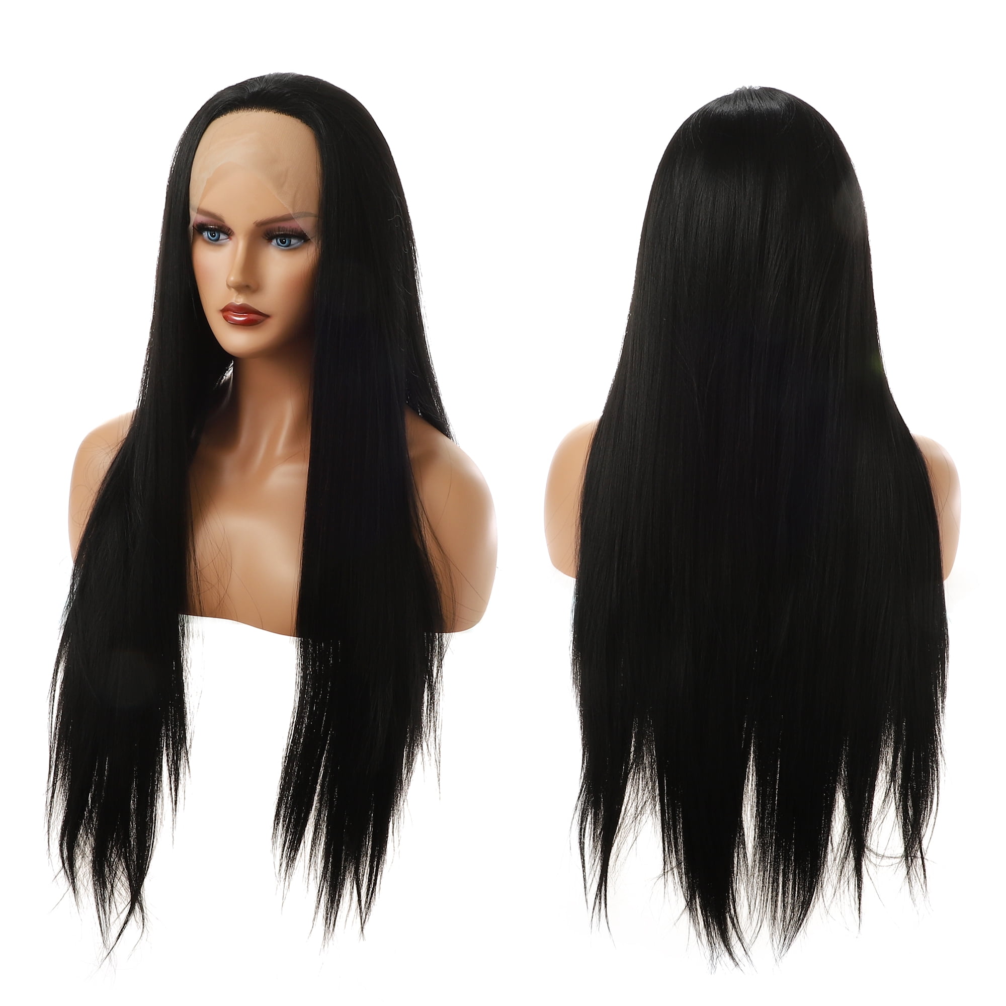 Unique Bargains Lace Front Lightweight Wigs Long Straight Hair for Women Lady Black