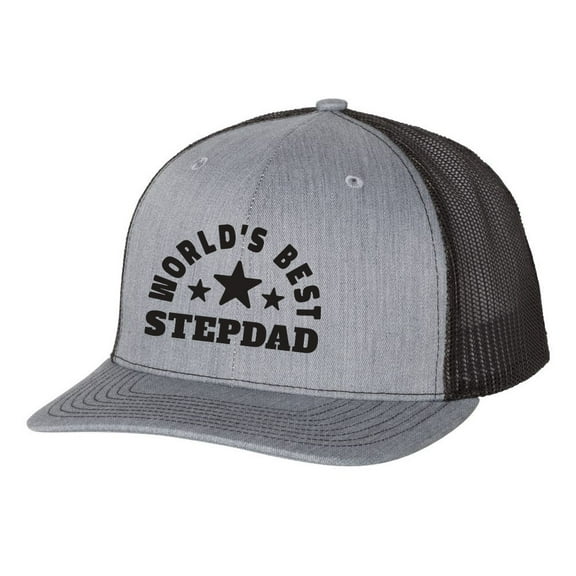 Men's Father's Day World's Best Step Dad Embroidered Mesh Back Trucker Hat, Heather Grey/Black