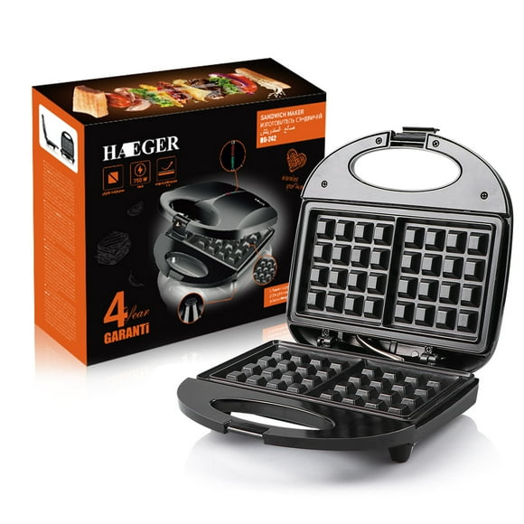 Sandwich maker 3 in 1, 750W waffle iron with removable and non-stick coating plates, gear temperature control contact handle, cool touch handle for breakfast, HG-242
