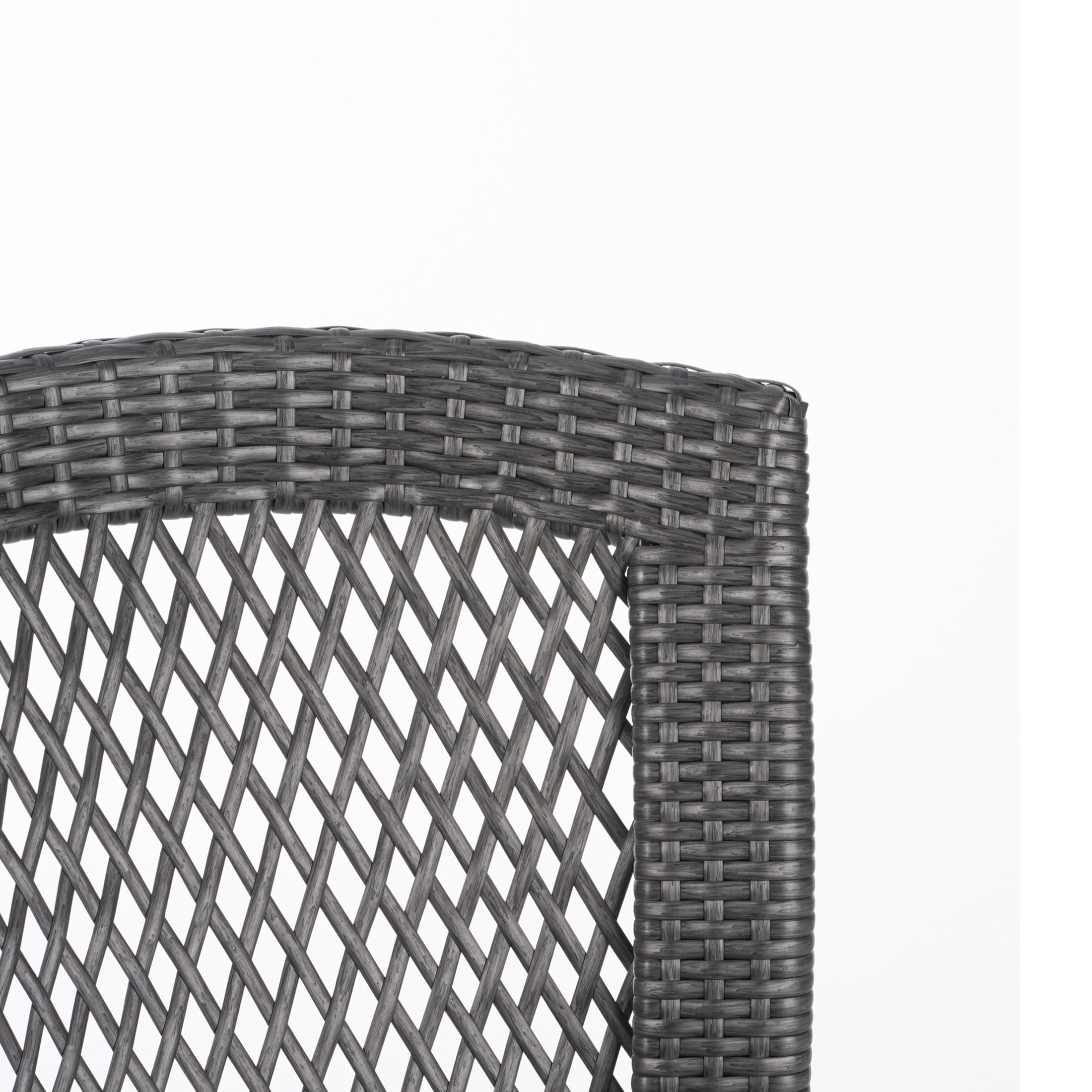 Blake Stackable Outdoor Patio Dining Chairs with Ratten and Metal Frame, Grey, Set of 2