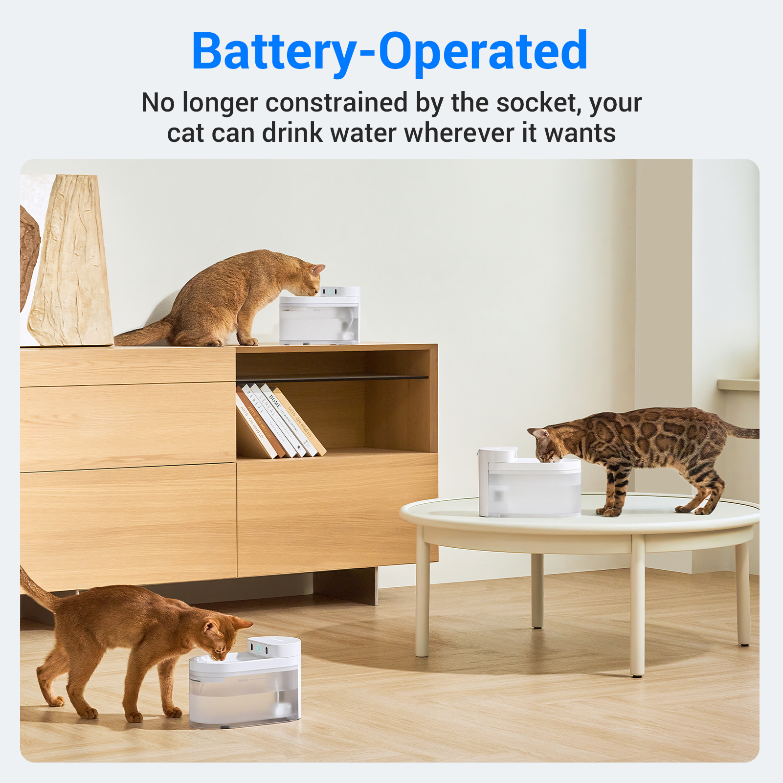 CATLINK W03 Wireless Cat Water Fountain with APP Control, 5000mAh Battery Operated, 2300ml, Health Report