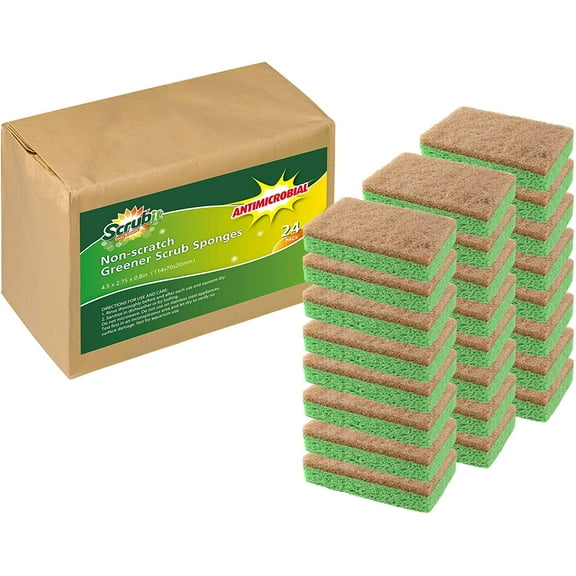 Natural Plant-Based Scrub Sponge by Scrub-It, Non-Scratch, Biodegradable Scrubbing Sponges with a Tough Anti-Bacterial Scouring Pad for Kitchen and Bathroom– 24 Pack…