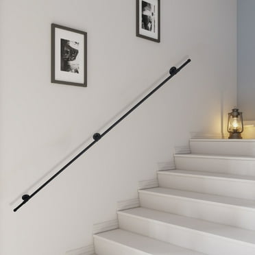 8 FT Iron Handrail for Steps Stair Railing Hand Rail Kit Black Outdoor Indoor US
