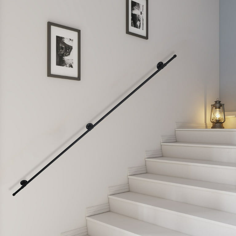 8ft Iron Handrail for Steps Stair Railing Hand Rail Kit Black Outdoor Indoor