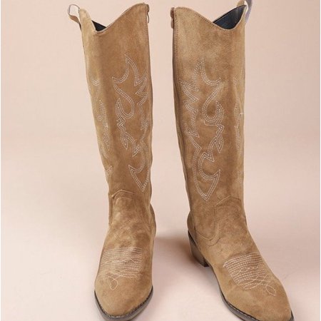 Rollda Cowboy Boots for Women Western Cowgirl Boots with Chunky Heel Ladies Snip Toe Mid-Calf Boots