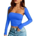 thumbnail image 2 of IWRICH Women's 2 Piece Long Sleeve Y2k Cardigan Bolero Shrug Set Strapless Going out Crop Top Fashion T-Shirt Tank Tops Blue XS, 2 of 5