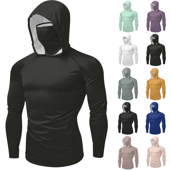 QIUOMBBP UPF 50+ Hoodie for Women Long Sleeve Ice Silk Sun Protection Shirts with Face Mask Unisex Breathable Summer Tennis Golf Tops Yellow L