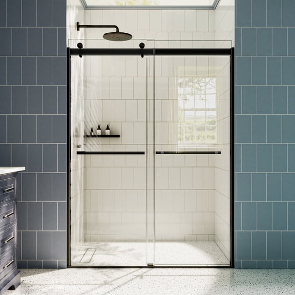 ExRoll Framed Sliding Glass Shower Doors 50-54 in. W x 74 in. H Bypass Enclosure, Matte Black, Explosion-proof, Easy-to-clean Coating